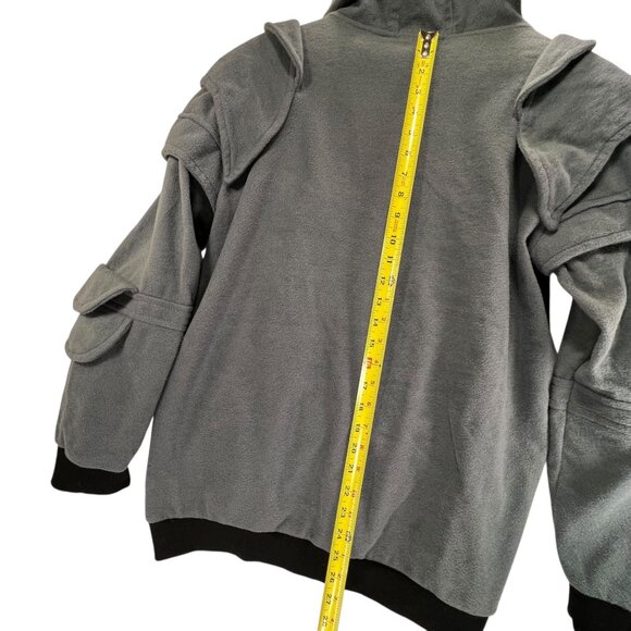 Yisilier Hooded Pullover Sweatshirt Gray Unique Layered Sleeves Pocket L Mens - Picture 13 of 13